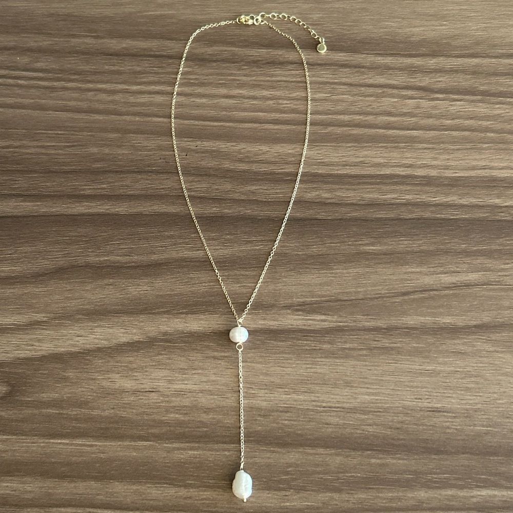 Gold Pearl Necklace Q787 - Picture 3 of 6